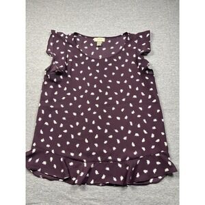 LOFT Plum/Burgundy Floral Flutter Sleeve Peplum Top Blouse